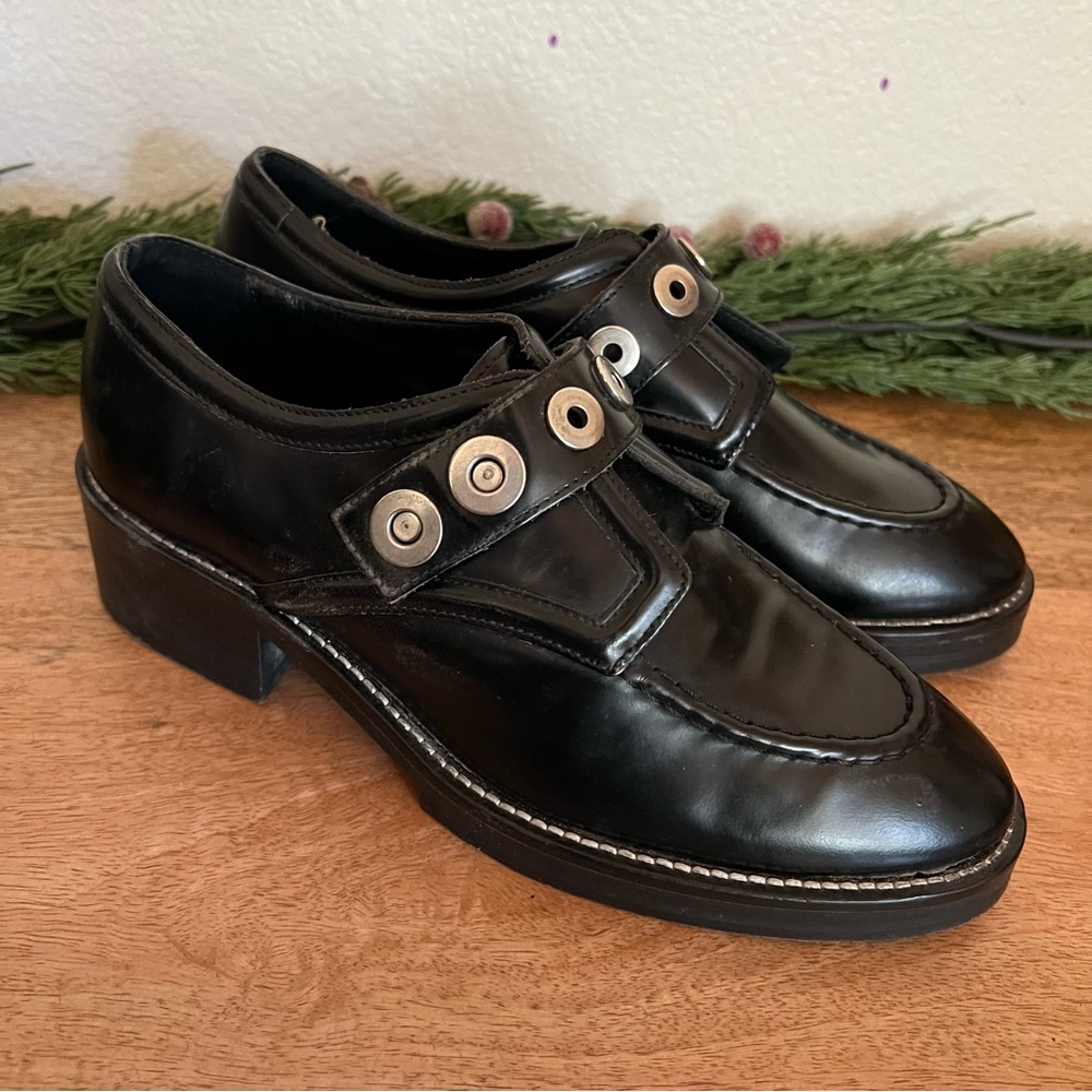 Sandro Black Leather Loafers with Silver Accents